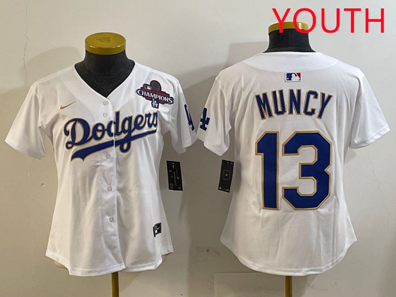 Youth Los Angeles Dodgers #13 Muncy White Gold Game 2025 Nike MLB Jersey style 6